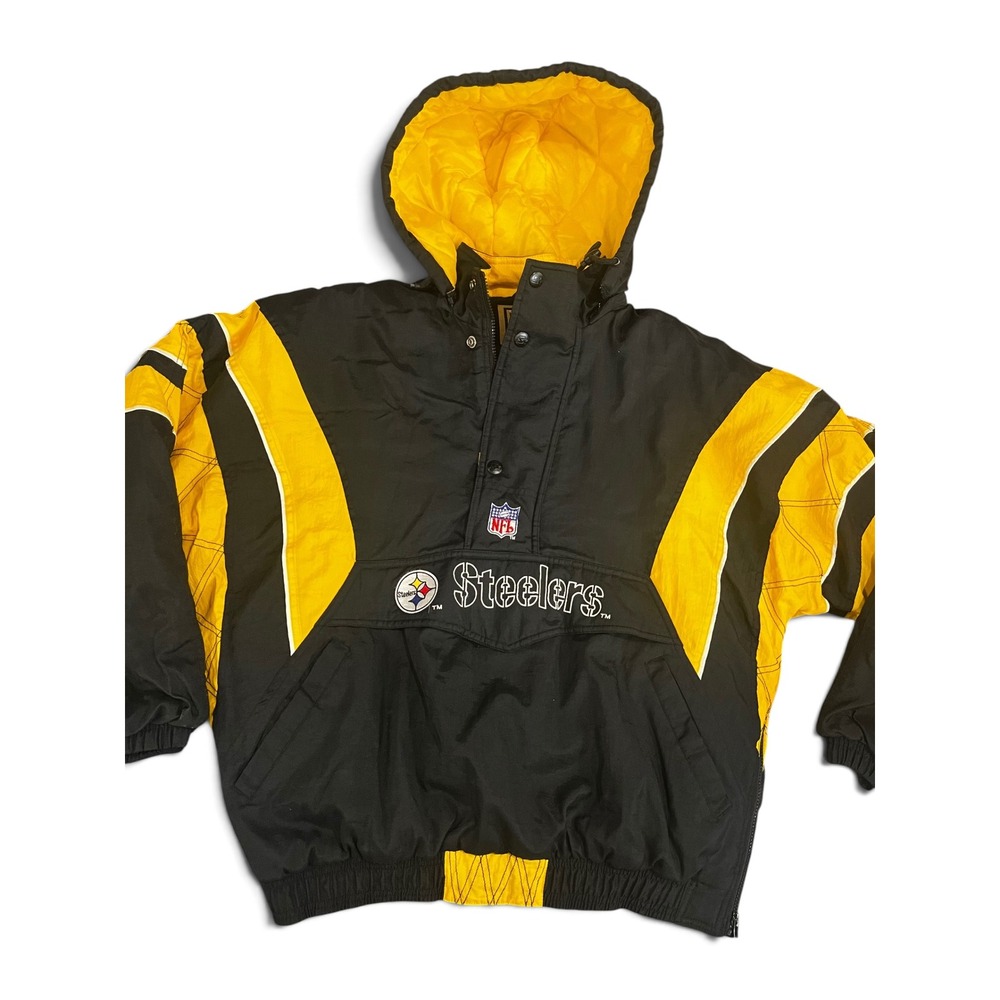 Vintage 90s Pittsburgh Steelers Starter Jacket 1996 NFL Pro Line Puffer XL Black